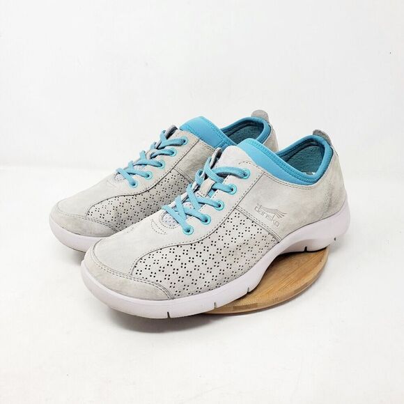 Dansko Shoes Womens 41 Elise Sneaker Grey Leather Blue Comfort Casual Athletic - Picture 2 of 11